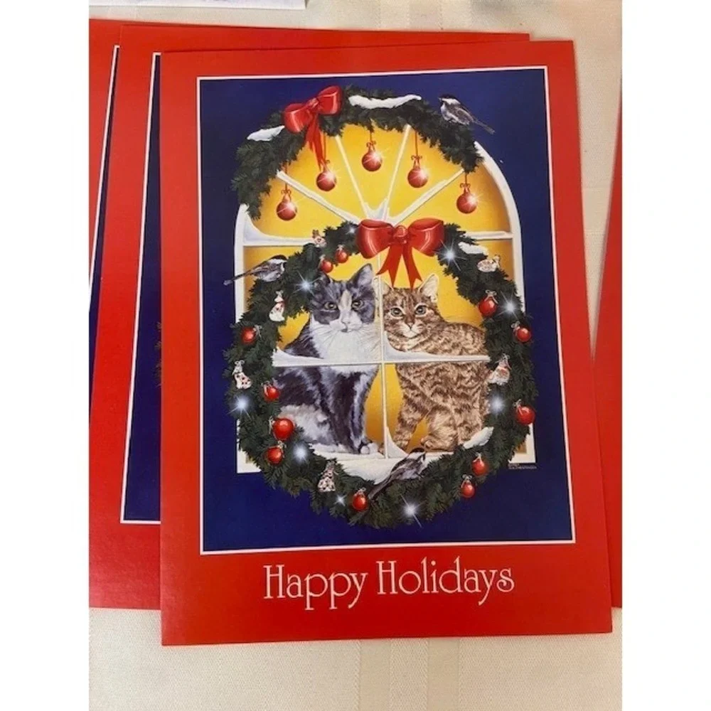 Assorted Vintage Christmas Greeting Cards Lot of 26 Kittens Dogs w/Envelopes NEW